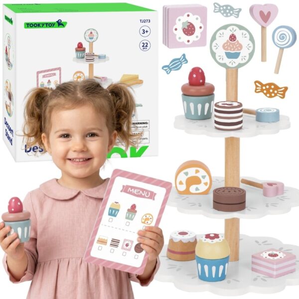 TOOKY TOY Patera Słodkości Drewniany Stojak Babeczki Ciasta - 001