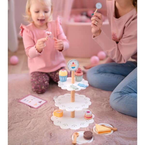 TOOKY TOY Patera Słodkości Drewniany Stojak Babeczki Ciasta - 008