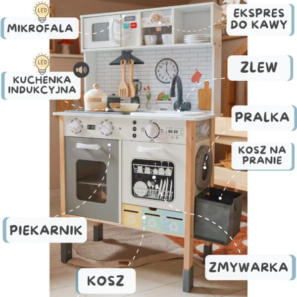 WOOPIE GREEN Drewniana Interaktywna Kuchnia 9w1 z Pralką i Tablicą - 003
