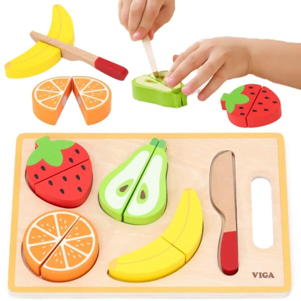 VIGA Drewniana Układanka Edukacyjna Montessori Owoce do Krojenia - 001