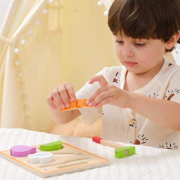 VIGA Drewniana Układanka Edukacyjna Montessori Warzywa do Krojenia - 005