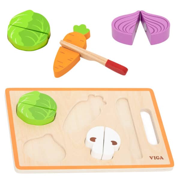VIGA Drewniana Układanka Edukacyjna Montessori Warzywa do Krojenia - 006