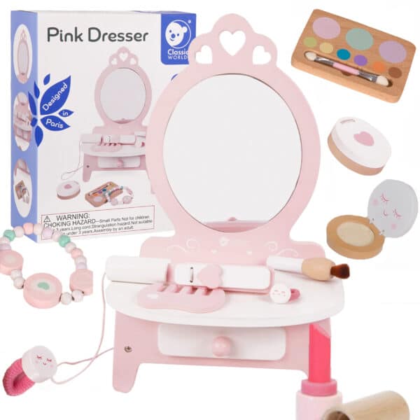 CLASSIC WORLD Drewniana Toaletka dla Dziewczynki z Lustrem + Prostownica 11 akc - 001