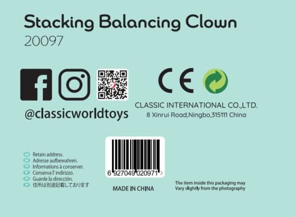CLASSIC WORLD Drewniana Układanka Piramidka Klocki Balansujący Wesoły Klaun - 008