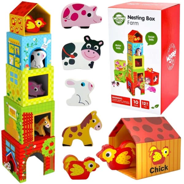 WOOPIE GREEN Układanka Kostki Farma w Pudełkach + Figurki 10 el. - 001