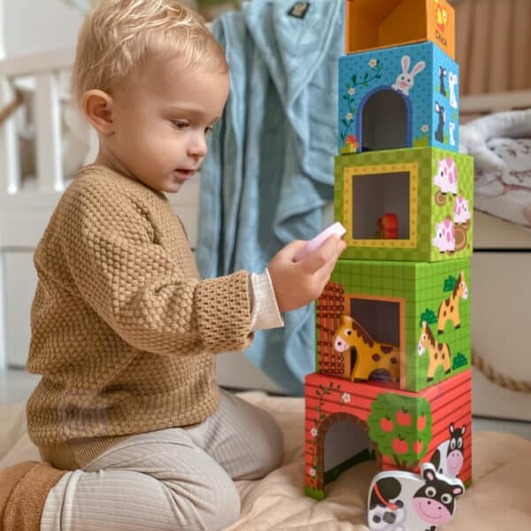WOOPIE GREEN Układanka Kostki Farma w Pudełkach + Figurki 10 el. - 003