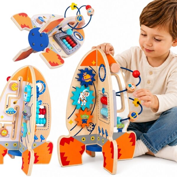 Tooky Toy Duża Drewniana Zabawka Edukacyjna Wielofunkcyjna Rakieta - 001