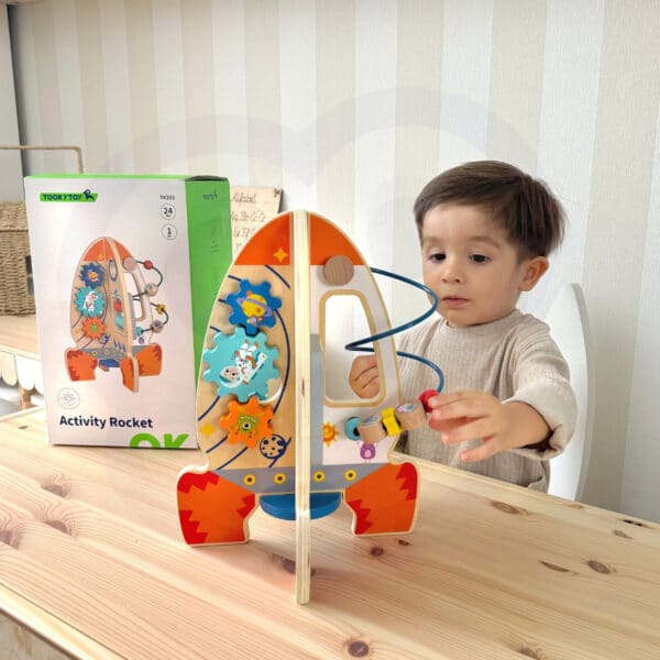 Tooky Toy Duża Drewniana Zabawka Edukacyjna Wielofunkcyjna Rakieta - 003