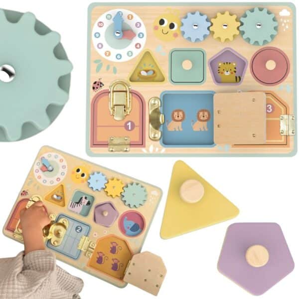 TOOKY TOY Tablica Manipulacyjna Zamki Zębatki Sorter Zegar - 001