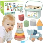WOOPIE GREEN Pudełko Sorter Box 3w1 Klocki Piramidka Słonik FSC - 001