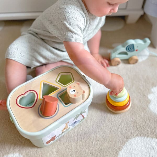 WOOPIE GREEN Pudełko Sorter Box 3w1 Klocki Piramidka Słonik FSC - 002