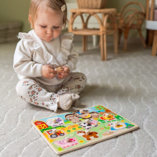 WOOPIE GREEN Drewniane Puzzle Montessori Farma z Pinezkami Do Dopasowania - 005