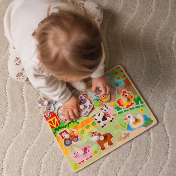 WOOPIE GREEN Drewniane Puzzle Montessori Farma z Pinezkami Do Dopasowania - 006