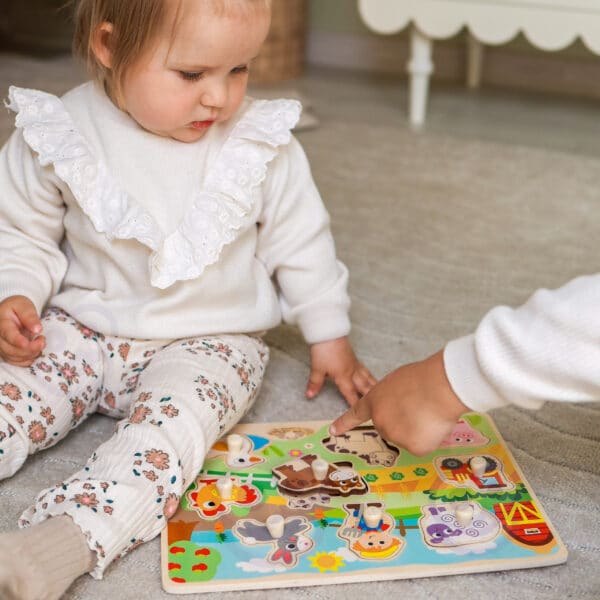 WOOPIE GREEN Drewniane Puzzle Montessori Farma z Pinezkami Do Dopasowania - 007