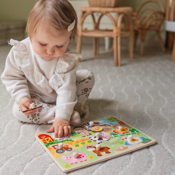 WOOPIE GREEN Drewniane Puzzle Montessori Farma z Pinezkami Do Dopasowania - 008