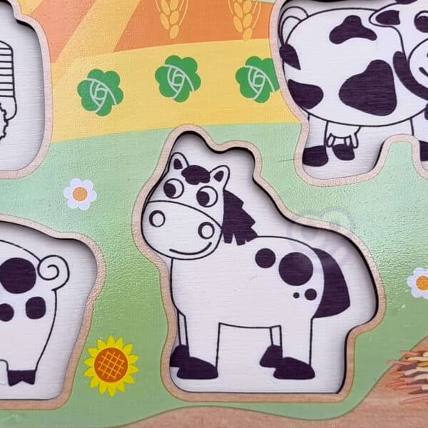 WOOPIE GREEN Drewniane Puzzle Montessori Farma z Pinezkami Do Dopasowania - 012