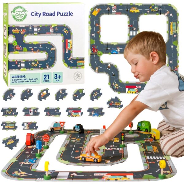 WOOPIE GREEN Droga Puzzle dla Dzieci Autostrada Makieta 21 el. Certyfikat FSC - 001