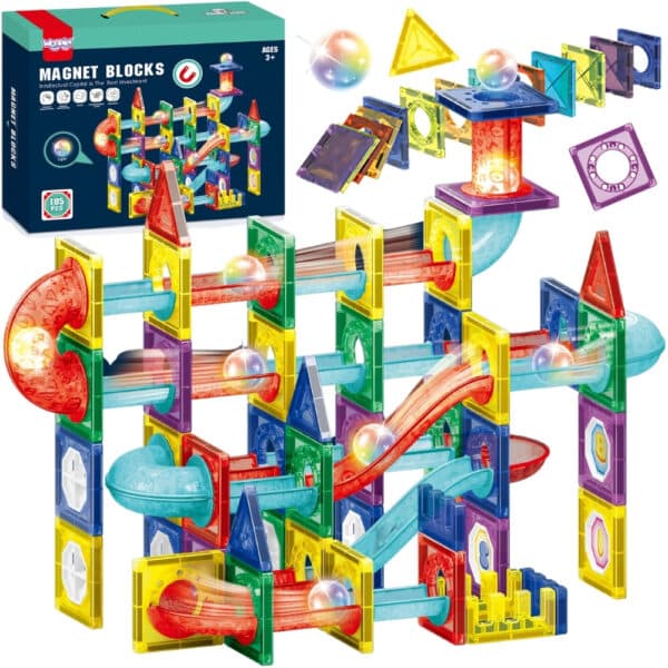WOOPIE Klocki Magnetyczne Konstrukcyjne 3D Zestaw Edukacyjny Tor Kulkowy 105el. - 001