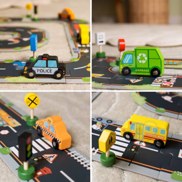 WOOPIE GREEN Zestaw Drewnianych Pojazdów i Znaków Drogowych 15 el. - 005