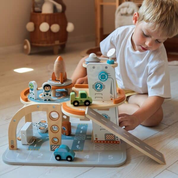 TOOKY TOY Drewniany Kosmiczny Parking  Stacja Kosmiczna - 004