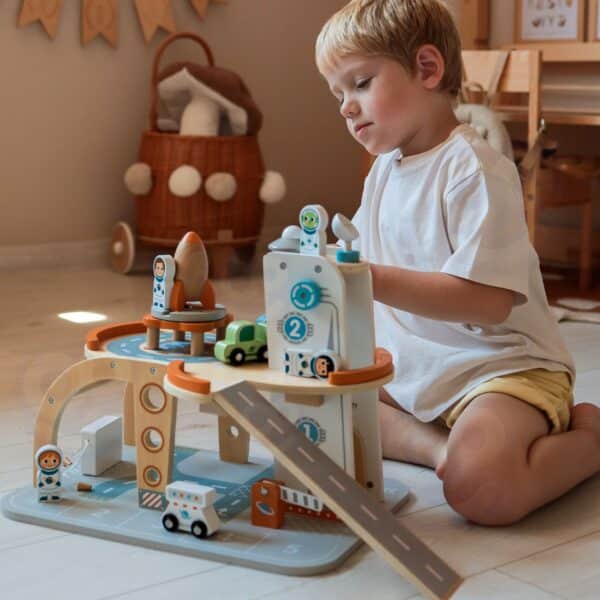 TOOKY TOY Drewniany Kosmiczny Parking  Stacja Kosmiczna - 006
