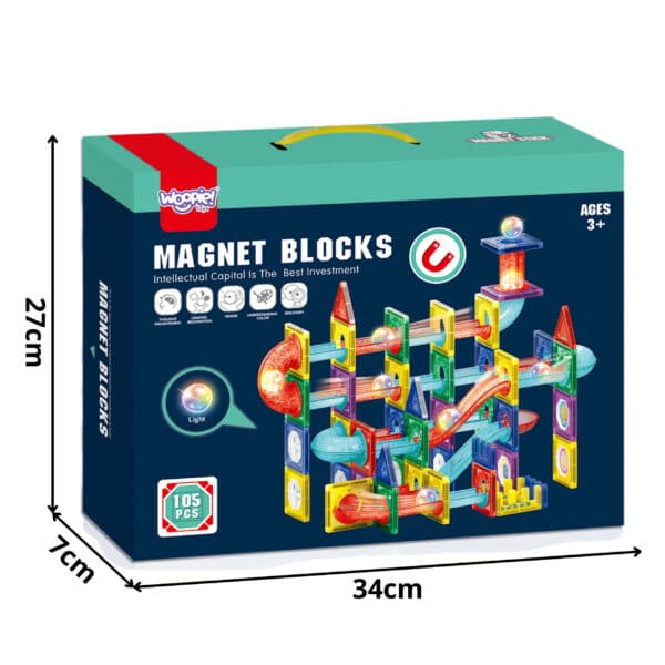 WOOPIE Klocki Magnetyczne Konstrukcyjne 3D Zestaw Edukacyjny Tor Kulkowy 105el. - 004