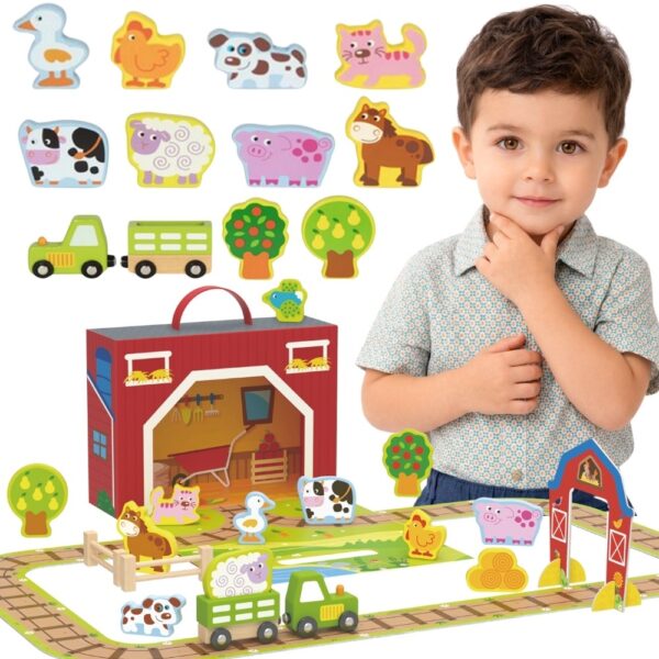 TOOKY TOY Drewniana Farma w Walizce Figurki Pojazdy - 001