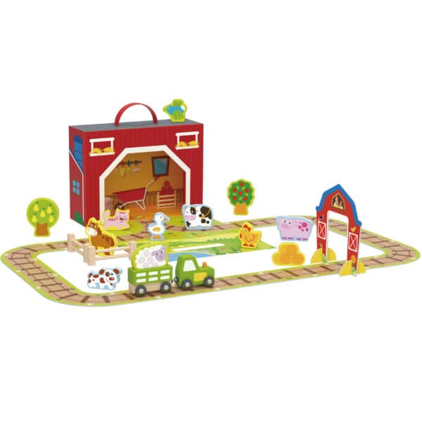 TOOKY TOY Drewniana Farma w Walizce Figurki Pojazdy - 007