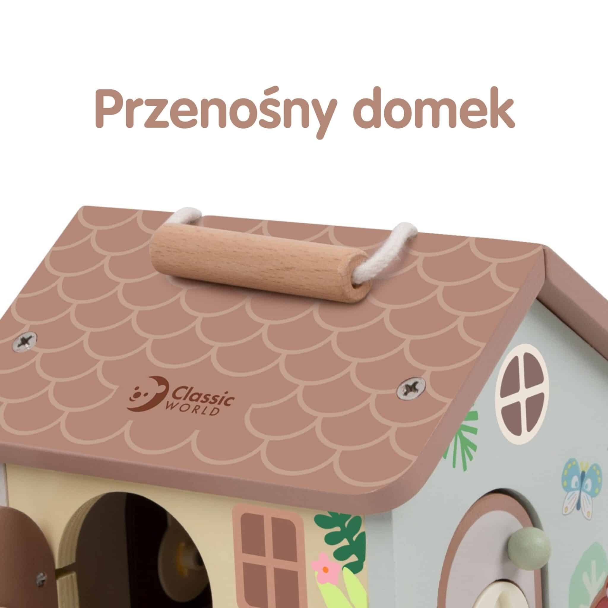 CLASSIC WORLD Drewniany Domek Sensoryczny Edukacyjny z Zamkami Kluczykami 11el. - 009