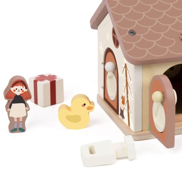 CLASSIC WORLD Drewniany Domek Sensoryczny Edukacyjny z Zamkami Kluczykami 11el. - 011