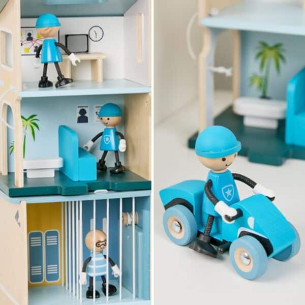 CLASSIC WORLD Posterunek Policji Drewniany Samochód Helikopter FIgurki 12el. - 006