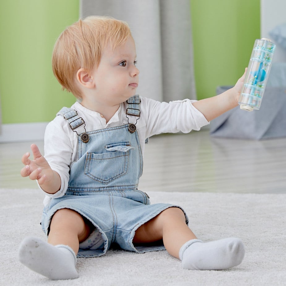CLASSIC WORLD Drewniana Grzechotka Deszczownica Tuba z Kuleczkami Niebieska - 003