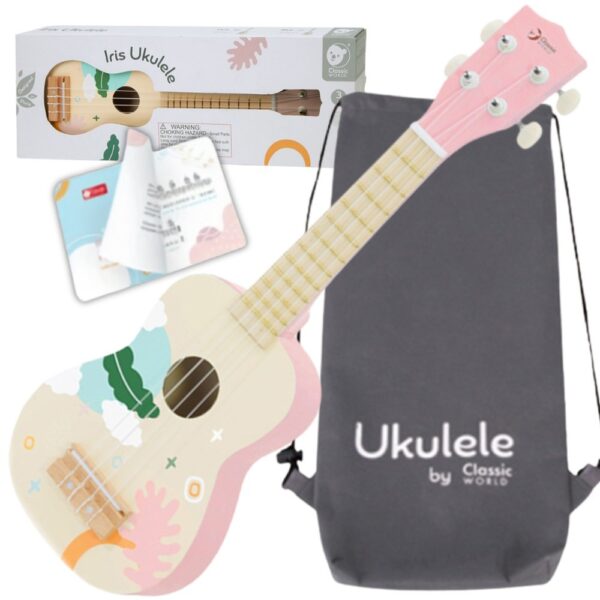 CLASSIC WORLD Drewniane Ukulele Gitara dla Dzieci Różowa - 001