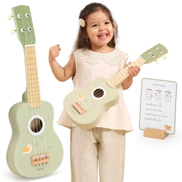 Viga Drewniane Ukulele Gitara Dla Dzieci Zielone Z Nutami - 001