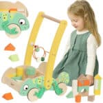 CLASSIC WORLD Drewniany Pchacz Chodzik Kameleon z Klockami - 001