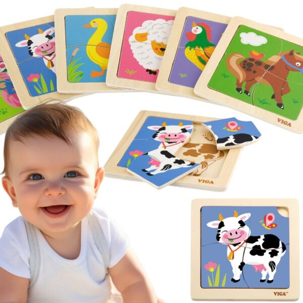 VIGA Poręczne Drewniane Puzzle Krówka - 001