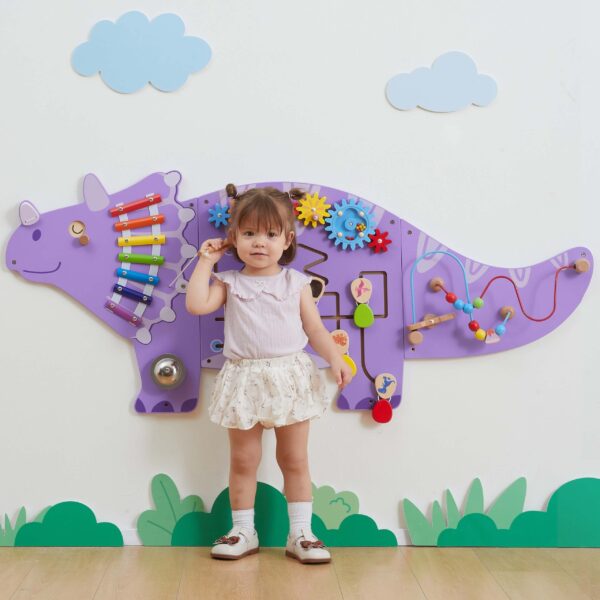VIGA Drewniana Tablica Sensoryczna-Manipulacyjna EDU Triceratops - 009