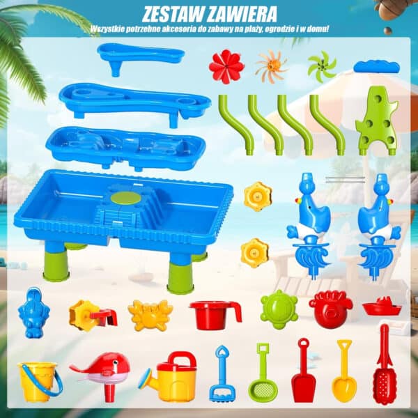 WOOPIE Stolik Wodny 4w1 Piaskownica Wodospad XL 4-Poziomowy Delfin - 014