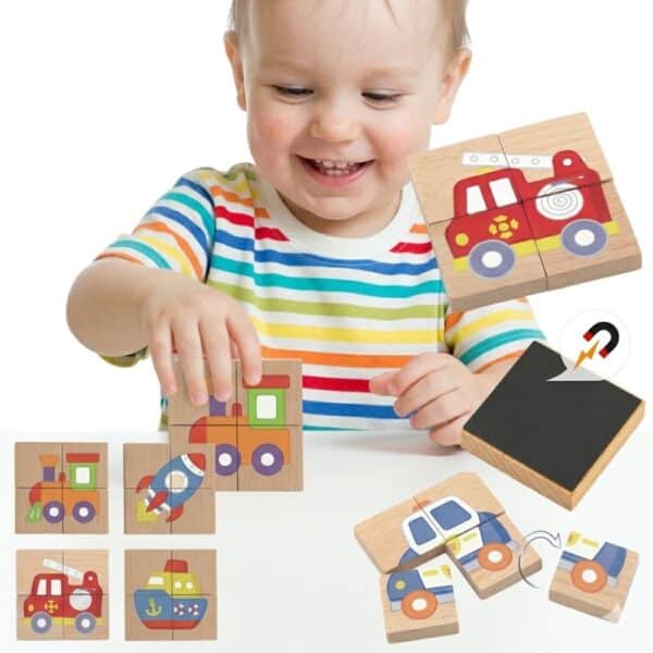Viga Układanka drewniana Montessori puzzle magnetyczne edukacyjne pojazdy - 001
