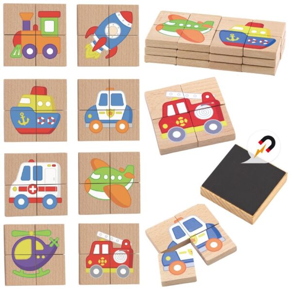 Viga Układanka drewniana puzzle magnetyczne - pojazdy Certyfikat FSC - 006