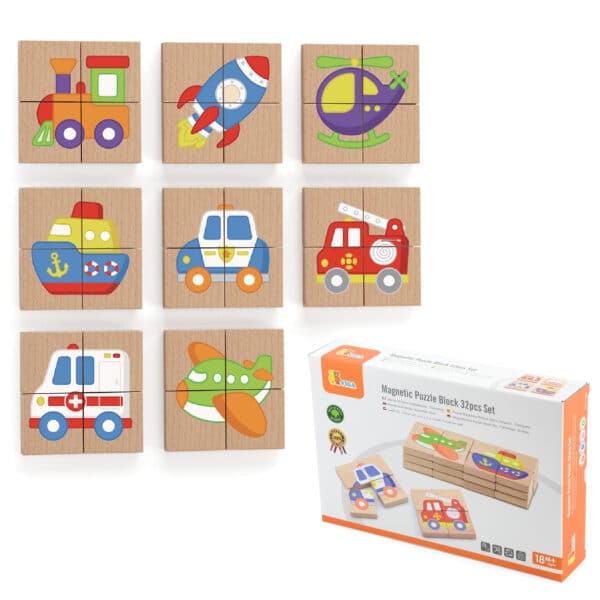 Viga Układanka drewniana puzzle magnetyczne - pojazdy Certyfikat FSC - 007