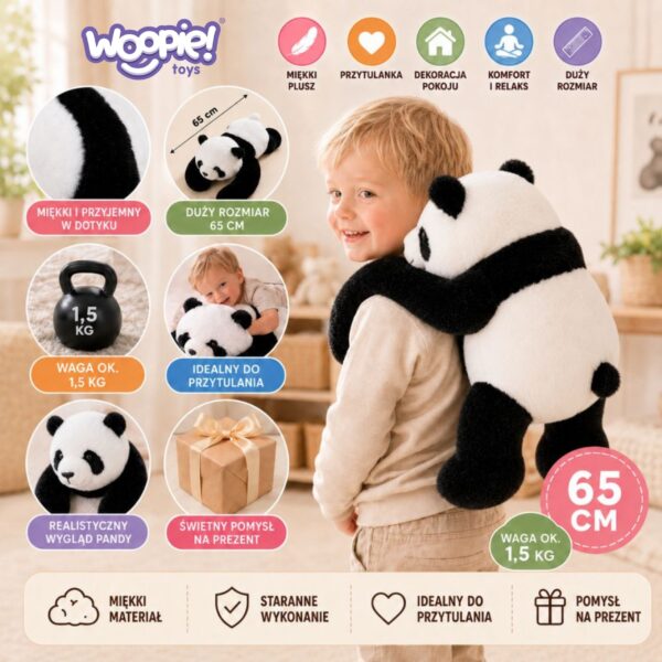 WOOPIE Pluszak Obciążeniowy Panda Antystresowy Sensoryczny Ciężkomiś Przytulanka 65cm 1500g - 002