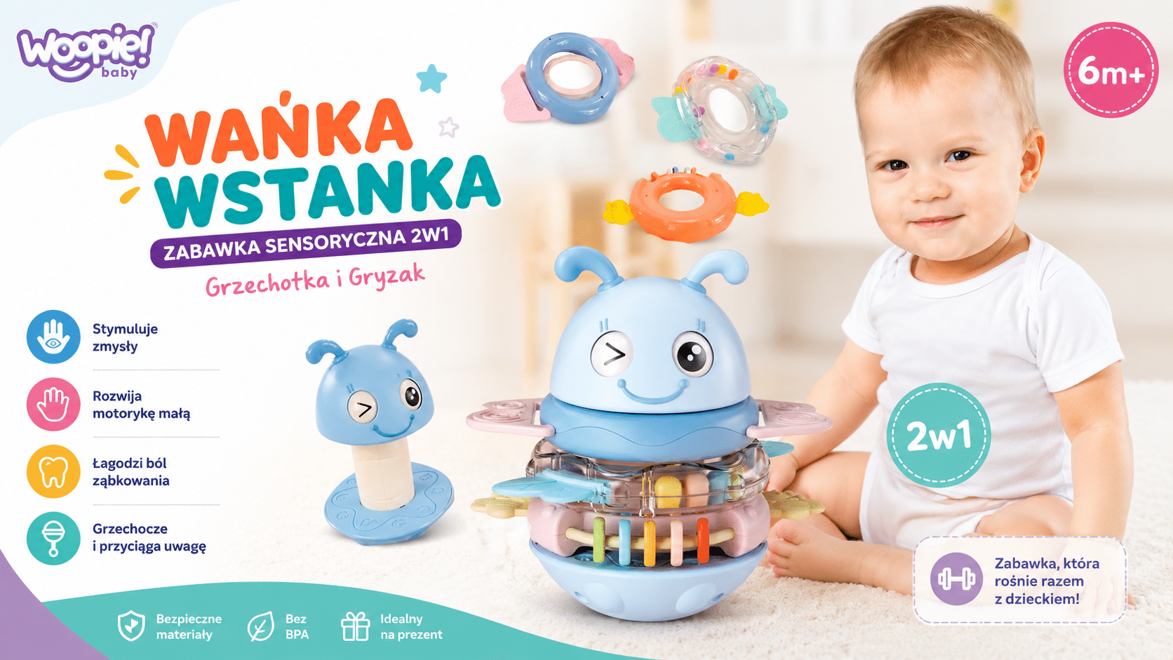 Woopie Baby Wańka-Wstańka 2w1 – sensoryczna zabawka, która wspiera rozwój niemowlaka 16