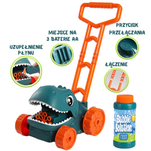 WOOPIE Kosiarka Ogrodowa Dino na Bańki Mydlane Dinozaur + Płyn - 012
