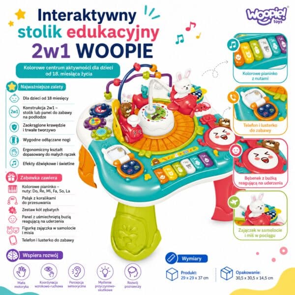 WOOPIE BABY Stolik Edukacyjny Interaktywny 2w1 Pianinko Dźwięki - 003