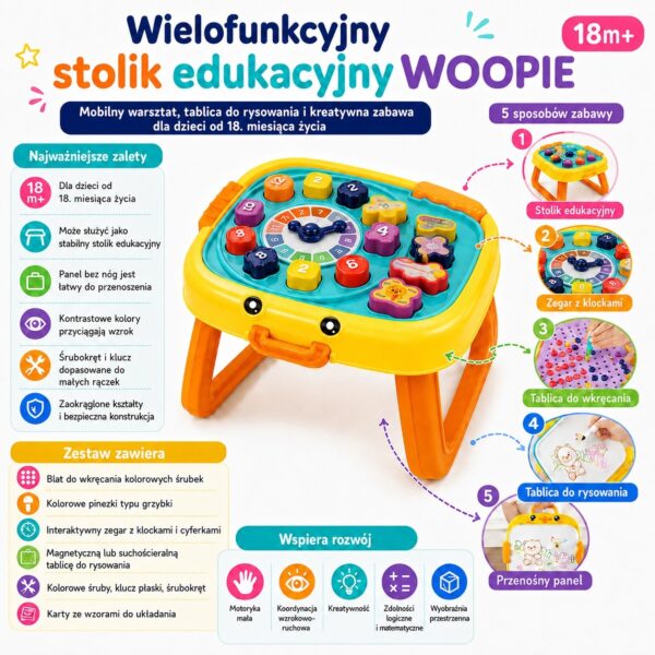 WOOPIE Interaktywny Stolik Edukacyjny Warsztat i Tablica 3w1 - 003