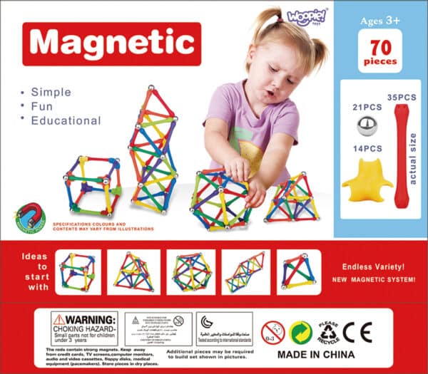 WOOPIE Klocki Magnetyczne Konstrukcyjne Układanka Kreatywna 70 el. - 010