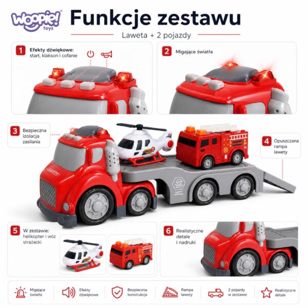 WOOPIE Czerwona Laweta Straży Pożarnej City Truck Efekty Dźwiękowe i Świetlne - 004
