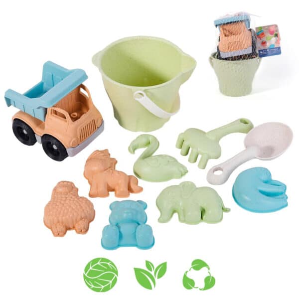 WOOPIE GREEN Zestaw do Piasku w Wiaderku z Samochodem 11 el. BIODEGRADOWALNY ORGANICZNY MATERIAŁ - 001