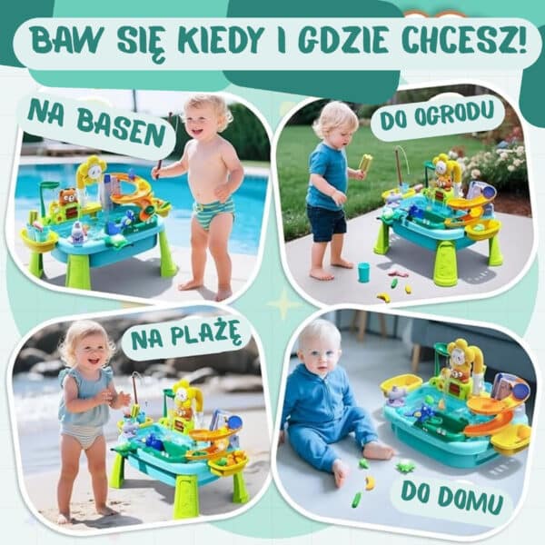 WOOPIE Stolik Wodny 4w1 Gra Łowienie Rybek Zlewozmywak Zjeżdżalnia Wodna Kwiatek